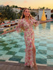 Sexy Print Women Long Dress Urban V-neck Single Breasted Ruffles Half Sleeve Female Dresses Spring Autumn Lady Robe