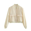 Women Solid Bomber Jackets Coat With Pockets V-Neck Single Breasted Long Sleeves Female Chic Lady Outfits