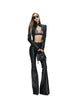 Spring Autumn Long Fitted Soft Black Pu Leather Flare Pants for Women Low Waist Sexy Designer Gyaru Clothes