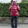 Women Solid Hooded Glossy Padded Jacket Long Sleeve Stand Zipper Fluffy Warm Coat Autumn Winter Chic Casual Street Jackets