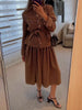 Female Elegant Turndown Collar Sequin Tweed Jacket Sets Belt Single Breasted Autumn Coat Two-Piece Set Mid-Calf Skirts Outfits