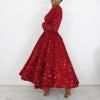 Vintage Sequin Women Church Swing Dresses Long Sleeve O-Neck High Waist Elegant Glitter Banquet Party Evening Dress
