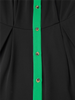 Plus Size Women Color Block Shirt Maxi Dress,Long Sleeve Collared Button Front High Slit Flowy Long Dress With Green Belt,Elegan