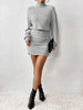 Women's Autumn Winter High Neck Knitted Sweater Dress Female Casual Solid Loose Long Sleeve Warm Mid Length Dresses