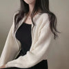 Short Sweater Zipper O-neck Knitted Cardigan Coat Casual Basic Solid Black Women Clothes Winter All-match Thick Lady