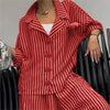 Spring Fall Women's 2 Piece Set Suit Office Lady Floral Striped Loose Blazer Casual Wide Leg Pants Suits For Women Clothing
