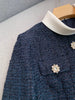 Designer Women Tweed Mini Dress Slim Fit High Waist Stand Collar Spring Office Ladies Long Sleeve Elegant A Line Dress