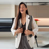 Printed Tassel Blazer Women Spliced Lapel Suit Jacket for Women Streetwear Autumn Winter Loose Casual Outerwear