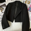 Black Cropped Blazers Woman All-match Notched Collar Crop Jacket Women Korean Chic Single Button Suit Coat