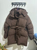 Winter Casual Lace-up Waisted Hooded Mid-Length Jacket For Women Solid Color Thickened Cotton Coat 1A1207