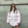 Printed Women's Winter Down Jacket With Hood Zipper Slim Long Sleeve Warm Thicken Quilted Padded Jackets Outerwears