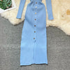 Brand Autumn Knitted Long Dress Women Y2K Embroidery Long Sleeve Bodycon Sweater Dress Streetwear Robe
