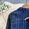 Autumn Dress Suit Women Korean Chic Blue Tweed Jacket + Vest Dress Elegant 2 Piece Set Long Sleeve Cropped Coat