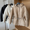 Autumn Winter Lightweight Short Slim 90% White Duck Down Jacket Women Hooded Detachable Sash Warm Down Coat