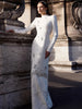 High Street Designer Vestido Women's Long Sleeve Crystal Diamonds Beaded Long Maxi Dress