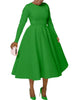 A Line High Waisted Dress Zipper in Back Women Long Sleeve Autumn Casual Dress Elegant Office Work Lady Dress Solid Color