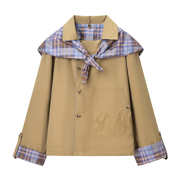 Autumn/Winter Women's Retro Plaid Double-sided Reversible Lapel Scarf Jacket Multifunctional Embroidered Coat