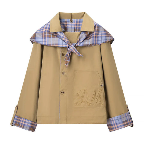 Autumn/Winter Women's Retro Plaid Double-sided Reversible Lapel Scarf Jacket Multifunctional Embroidered Coat