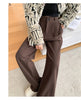Autumn Winter High Waist Woolen Women's Wide Leg Pants Button Korean Casual Loose Straight Full Length Trousers Female