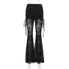 Goth Drak Elegant Flocking Print Long Pants 90s Grunge Mesh See Through Bodycon Flare Pant Mall Gothic Women Trousers