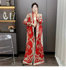 Red National Style Printting Pleated Women's Long Robe Chic Temperament Cardigan Trench Coat 2DB3930