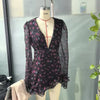 Sexy Flora Painted Ruffle Slim Dress Women Chic Full Sleeves Deep V-neck A-line Short Dresses Lady Night Club Street Gowns