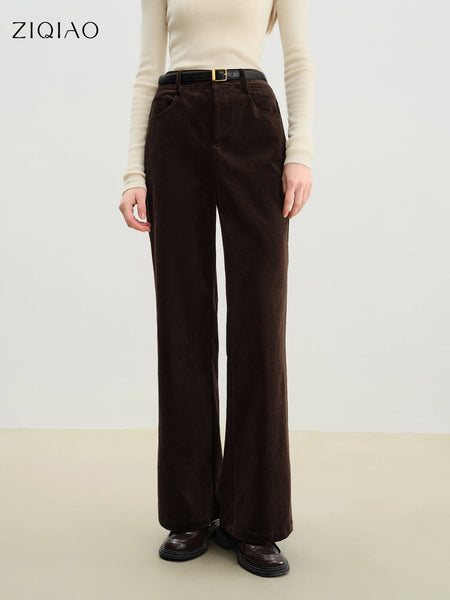 Retro Hong Kong Style Corduroy Flared Pants Women Autumn and Winter Brown Casual Flared Pants