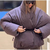 Vintage Lace-up Thicken Jacket Women Full Sleeve V-neck Belt Solid Outwear Female Winter Casual Lady Streetwear