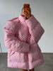 Oversized Printed Thicken Women's Coat With Hooded Loose Full Sleeve Zippers Pocket Cotton-padded Coats Winter Lady Outwear