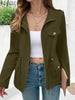 Autumn Long Sleeve Jackets Woman Casual Drawstring Waist Zip-Up Outerwear Solid Color Work Wear Cargo Coats