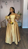 Puff Sleeve Elegant Dress for Women's Square Collar Gold Solid Pleated A-line Evening Party Cocktail Long Dresses