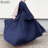 Women Muslim Maxi Dress Solid Color O-Neck Long Sleeve Turkish Abaya Robe Casual Elegant Party Oversized Vestidos