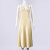 Solid Color Satin Bustier Women Maxi Dress Yellow Spaghetti Strap V Neck Waist-cinching Dresses Party Vestidos