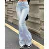 Lady Retro High Waist Flared Jeans Girls Stretch Thin Slim Fit Denim Pants Women Korean Leisure Solid Trousers