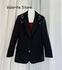 Woman Black Strass Rhinestone Decoration Long Sleeved Blazer Single Breasted Two Buttons Suit Tops 2025FW