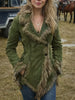 Women's Suede Fur Collar Coat Western Pocket Autumn And Winter Warm Coat Outdoor Windproof Slim Fit Windbreaker
