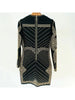 High Street Designer Stylish Women Long Sleeve Metallic Beaded Stretchy Dress