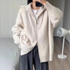 Double Zipper Turn-Down Collar Knitted Cardigan coat for women chic Thickened Loose lapel sweater jackets 26D5571