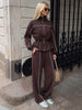 Women Black Track Suit Jacket Two Piece Suit Zip Up Cinch Waist Coat Wide Leg Pants Lady Autumn Street Matching Set