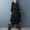 Irregular Black Vintage Pleated Dresses For Women Loose Casual Long Sleeve Midi Dress Clothing Spring Autumn