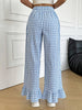 Women’s: versatile checkered, ruffled, straight-leg pants that add a touch of freshness and youthful appeal