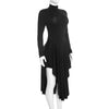 Casual Women Pullover Turtleneck Black Elegant Long Sleeve Midi Dress Ruffles Sexy Party Evening Night Club Dress