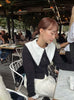 Japanese Style Sweet Black Short Knit Cardigan Women Slim Fit Fake Two-Piece Turn-Down Collar Knit Jacket Lady Sweater