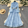 Spring Autumn High End Elegant Birthday Party Women's Dress French Hook Flower Single Breasted Slim Lace Long Dress S89