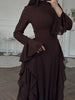 European and American Women's Elegant Casual High-Waisted Solid-Colour Bell-Sleeve Dress Long Dress with Long Sleeves