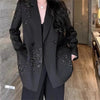 Black High-grade Rhinestone Small Suit Jacket Female Coats Spring Autumn Double-breasted Loose Casual Blazer Tops