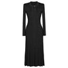 Three Colors High-quality Elastic Knitted Fabric Hollowed Out Single Breasted Round Neck Long Sleeved Slim Fit Women Dress