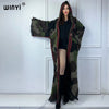 Africa classic camouflage colour print Winter Hooded cardigan dress Female abaya winter outfits for women long down coat