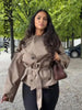 Vintage Plaid Women's Cropped Trench Coat Autumn Lapel Tie Waist Full Sleeve Windbreaker Chic Casual Elegant Jacket