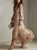 Elegant Long Sleeve Chiffon Long Dresses For Women Floral Print Slim Party Maxi Dress Casual